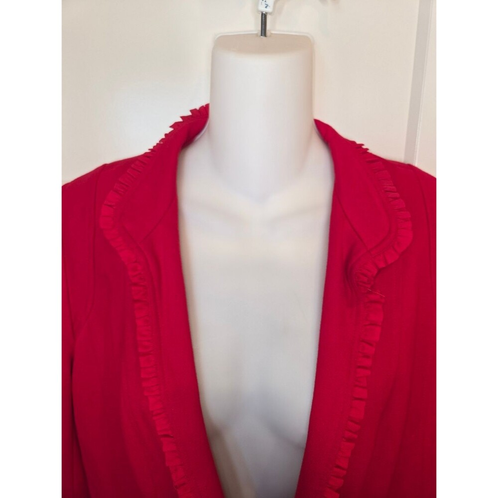 Chico's Nwot Carmine Red Ruffle Trim Ponte Knit Blazer Jacket Size 1 Medium - Picture 3 of 10